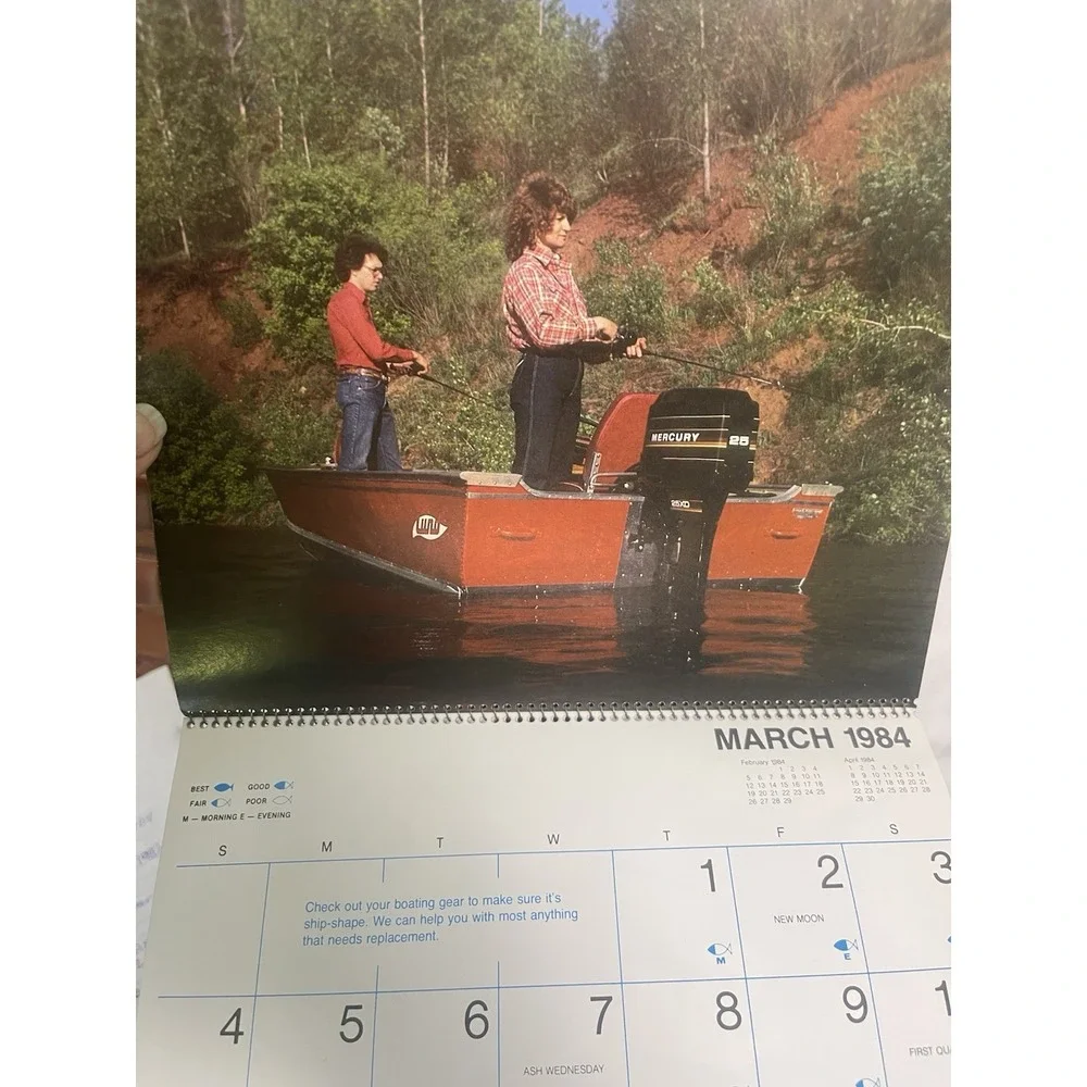 Vintage mercury outboards dealership calendar Of 1984 Thomas Marine Gonzales LA